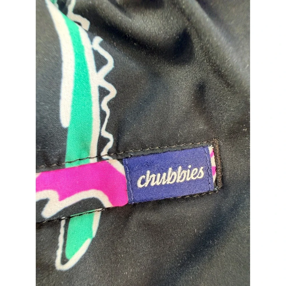 Chubbies Mens Swim Trunks Medium Black Neon Palm Tree 5.5 Inseam Mesh Lined